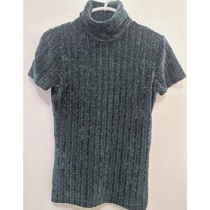 Betty Blue Green Textured Velvet Turtleneck Short Sleeve Top Size M